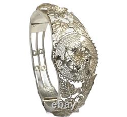 Antique hand made sterling silver hinged filigree cuff bangle 6 Wrist 22.6 Gram