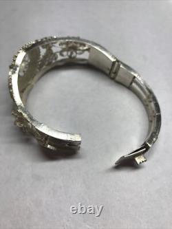 Antique hand made sterling silver hinged filigree cuff bangle 6 Wrist 22.6 Gram