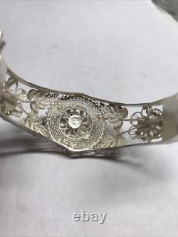 Antique hand made sterling silver hinged filigree cuff bangle 6 Wrist 22.6 Gram