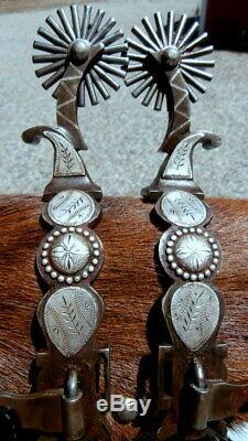 Antiqued Cowboy Custom Made Sterling Silver Conchos/Iron Horse Spurs T. Hunter