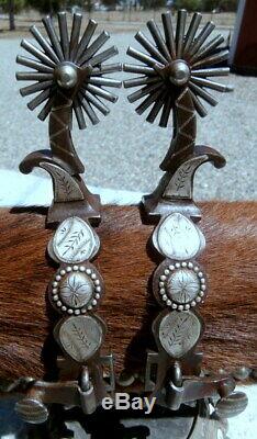 Antiqued Cowboy Custom Made Sterling Silver Conchos/Iron Horse Spurs T. Hunter
