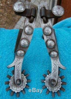Antiqued Custom Made Sterling Silver Concho Iron Horse Spurs by JW