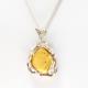 Artisan Hand Made 925 Sterling Silver & Egg Yolk Amber Cabochon Pendant & Chain