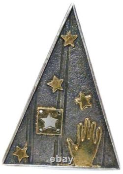 Artisan Hand Made Sterling Silver 18k Gold Hand Star Triangle Brooch Pin 2