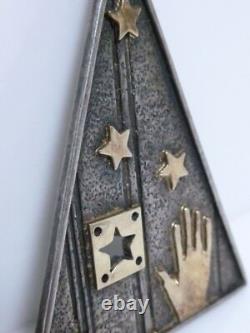 Artisan Hand Made Sterling Silver 18k Gold Hand Star Triangle Brooch Pin 2