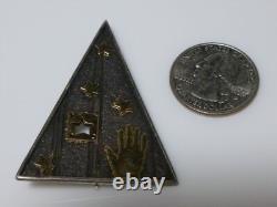 Artisan Hand Made Sterling Silver 18k Gold Hand Star Triangle Brooch Pin 2