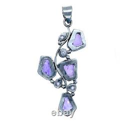 Artisan Hand Made Sterling Silver 20ct Amethyst Pendant 3 Inches Tall
