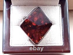 Artisan Hand Made Sterling Silver Ring w. Custom Shaped Amber Setting Size 7