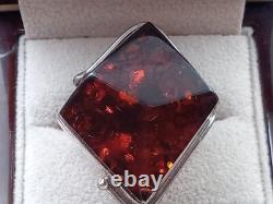 Artisan Hand Made Sterling Silver Ring w. Custom Shaped Amber Setting Size 7