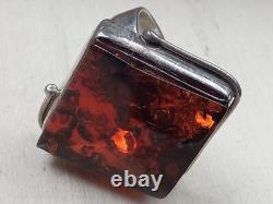 Artisan Hand Made Sterling Silver Ring w. Custom Shaped Amber Setting Size 7