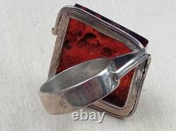 Artisan Hand Made Sterling Silver Ring w. Custom Shaped Amber Setting Size 7