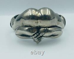 Artisan Hand Made Sterling Silver Sculptural Mouth Lips Faces Cuff Bracelet