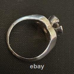 Artisan Made Estate Sterling Silver & 14k Accent White Stone Engagement Ring 6.5