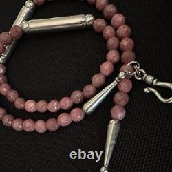 Artisan Made Estate Sterling Silver Faceted Pink Rhodochrosite Necklace 17 3/4