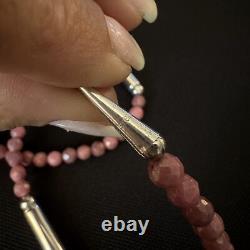 Artisan Made Estate Sterling Silver Faceted Pink Rhodochrosite Necklace 17 3/4