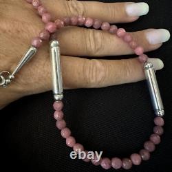 Artisan Made Estate Sterling Silver Faceted Pink Rhodochrosite Necklace 17 3/4