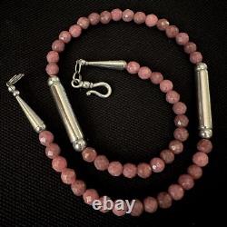 Artisan Made Estate Sterling Silver Faceted Pink Rhodochrosite Necklace 17 3/4
