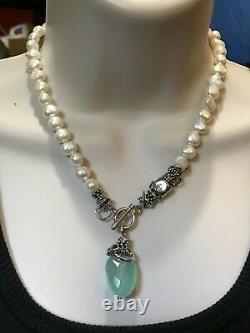 Artisan Made Freshwater Pearl Sterling Silver Toggle Natural Aquamarine Necklace