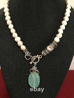 Artisan Made Freshwater Pearl Sterling Silver Toggle Natural Aquamarine Necklace