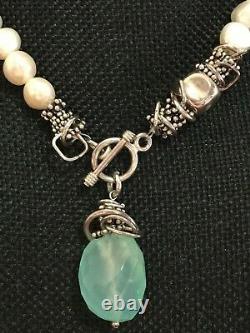 Artisan Made Freshwater Pearl Sterling Silver Toggle Natural Aquamarine Necklace