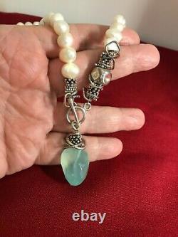 Artisan Made Freshwater Pearl Sterling Silver Toggle Natural Aquamarine Necklace