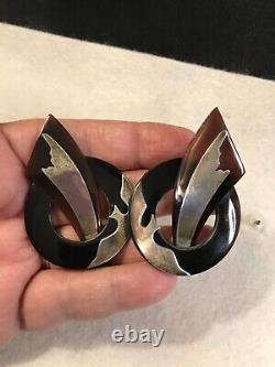 Artisan Made Large Sterling Silver Faux Tortoise Shell Amazing Pierced Earrings