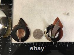 Artisan Made Large Sterling Silver Faux Tortoise Shell Amazing Pierced Earrings