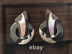 Artisan Made Large Sterling Silver Faux Tortoise Shell Amazing Pierced Earrings