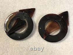 Artisan Made Large Sterling Silver Faux Tortoise Shell Amazing Pierced Earrings