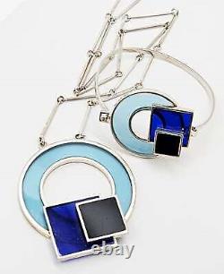 Artisan Made Stain Glass and Sterling Silver Modernist Necklace & Bracelet Set