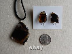 Artisan Made Sterling Silver 925 Montana Agate Pendant & Earring Set