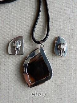 Artisan Made Sterling Silver 925 Montana Agate Pendant & Earring Set