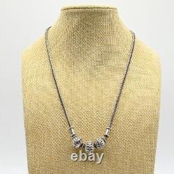 Artisan Made Sterling Silver. 925 Pierced 3-Orb Necklace Wheat Chain 30 grams