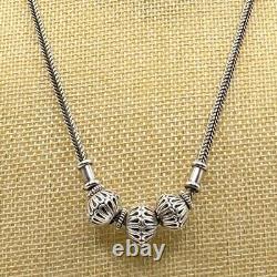 Artisan Made Sterling Silver. 925 Pierced 3-Orb Necklace Wheat Chain 30 grams