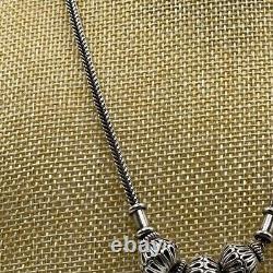 Artisan Made Sterling Silver. 925 Pierced 3-Orb Necklace Wheat Chain 30 grams