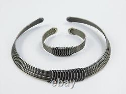 Artisan Made Sterling Silver Modernist Wire Torque Necklace/Bracelet Set