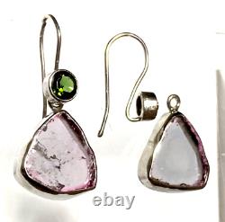 Artisan Made Sterling Silver Natural Tourmaline Earrings Removable Top