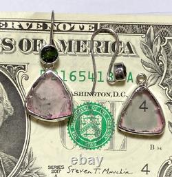 Artisan Made Sterling Silver Natural Tourmaline Earrings Removable Top