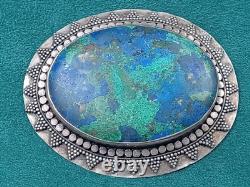 Artisan Made Sterling Silver Pin w. Azurite Cabochon Stone 2.75 x 2.25