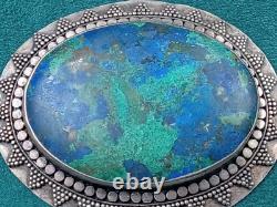 Artisan Made Sterling Silver Pin w. Azurite Cabochon Stone 2.75 x 2.25