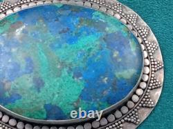 Artisan Made Sterling Silver Pin w. Azurite Cabochon Stone 2.75 x 2.25