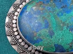 Artisan Made Sterling Silver Pin w. Azurite Cabochon Stone 2.75 x 2.25