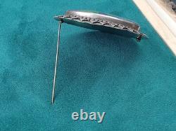 Artisan Made Sterling Silver Pin w. Azurite Cabochon Stone 2.75 x 2.25