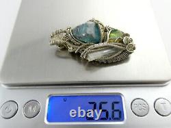 Artisan Made Sterling Silver White Tourmaline Opal Blue Topaz Wire Wrap Pendant