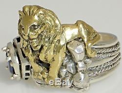 Artisan made New York 42 street 10 Karat Gold lion sterling silver ring