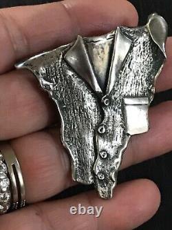 Artisan sterling Silver Hand Made jacket brooch pin