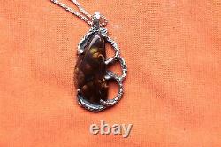 Artist Hand Made Sterling Silver Fire Agate Pendant with 18 1mm wide Chain