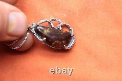 Artist Hand Made Sterling Silver Fire Agate Pendant with 18 1mm wide Chain