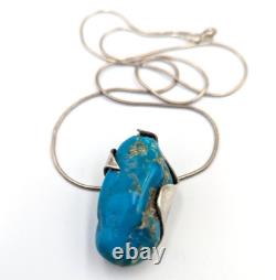 Artist Made Sterling Silver 925 Turquoise Abstract Modernist Pendant Necklace