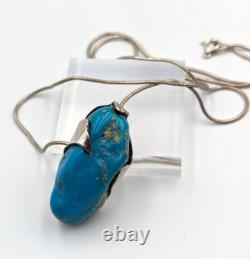 Artist Made Sterling Silver 925 Turquoise Abstract Modernist Pendant Necklace